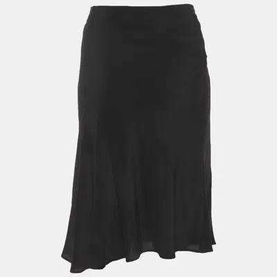 Pre-owned Burberry Black Silk Flared Knee Length Skirt M
