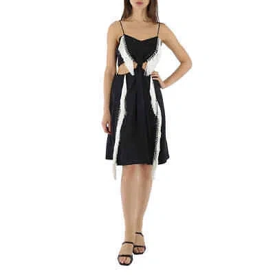 Pre-owned Burberry Black Silk Satin Slip Dress With Fringed Detail