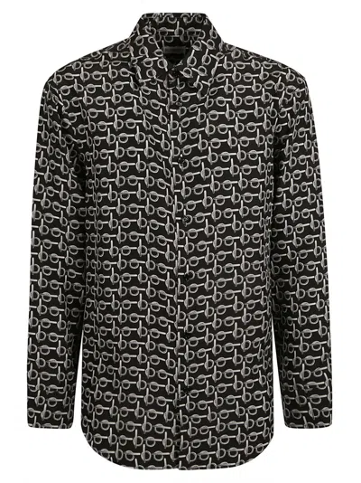 BURBERRY BURBERRY BLACK SILK SHIRT WITH MODERN PATTERN