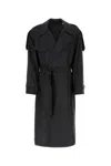 Burberry Belted Silk Trench Coat In Black