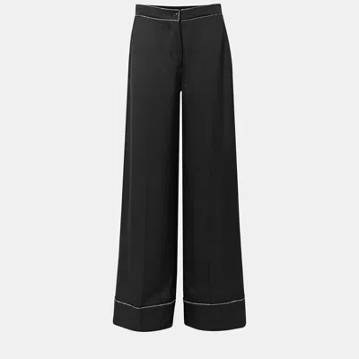 Pre-owned Burberry Black Silk Wide Leg Trousers Xl (uk 14)