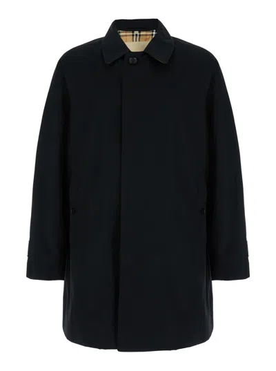 Burberry Black Single-breasted Trench Coat With Concealed Closure In Gabardine Man