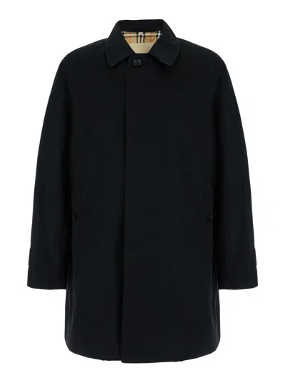 Burberry Black Single-breasted Trench Coat With Concealed Closure In Gabardine Man In Multicolor