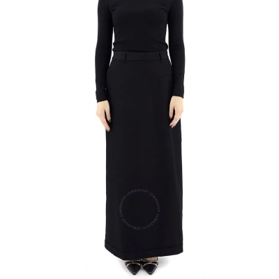 Burberry Black Skirt Panel Wool Wide Leg Trousers