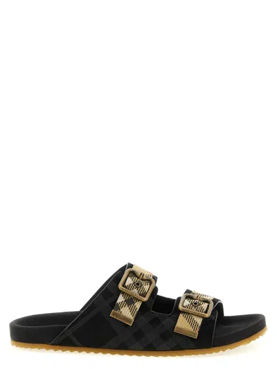 Burberry Black Slip On Sandals In Multi