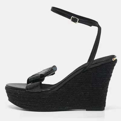 Pre-owned Burberry Black Snakeskin Leather Wedge Sandals Size 38