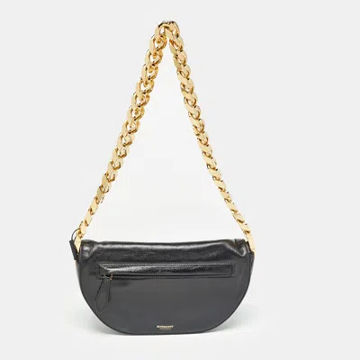 Pre-owned Burberry Black Soft Leather Small Olympia Chain Shoulder Bag
