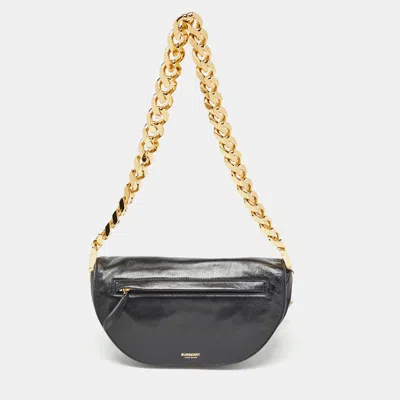 Pre-owned Burberry Black Soft Leather Small Olympia Shoulder Bag
