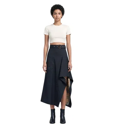 Burberry Black Solid Midi Skirt