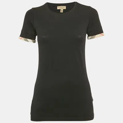 Pre-owned Burberry Black Stretch Cotton Cuffed Sleeve T-shirt Xs