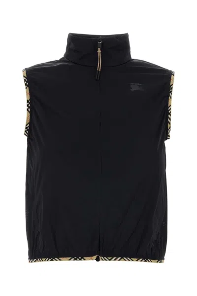 Burberry Stretch Nylon Sleeveless Jacket High Collar In Black