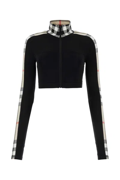 Burberry Jersey Sweatshirt With Check Profiles In Black