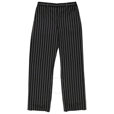 Burberry Black Stretch Wool Pinstriped Wide-leg Tailored Trousers
