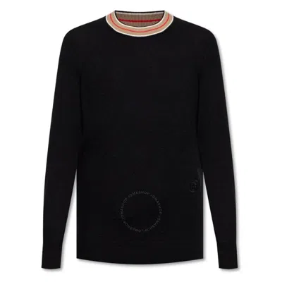 BURBERRY BURBERRY BLACK STRIPE CASHMERE COLLAR SWEATER