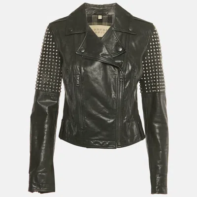 Pre-owned Burberry Black Studded Leather Biker Jacket S