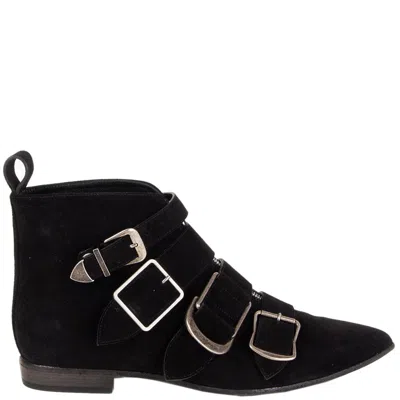 Pre-owned Burberry Black Suede Milner Buckle Details Ankle Boots Shoes 39