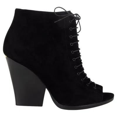 Pre-owned Burberry Black Suede Virginia Demi Wedge Peep-toe Ankle Boots Shoes 39