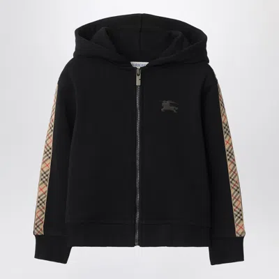 BURBERRY BLACK SWEATSHIRT WITH CHECK MOTIF DETAIL