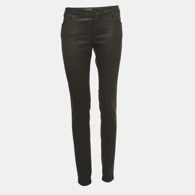 Pre-owned Burberry Black Synthetic Coated Low Rise Jeans L Waist 32"