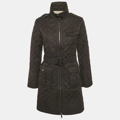 Pre-owned Burberry Black Synthetic Quilted Mid-length Coat M