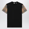 Burberry Black T-shirt With Check Pattern Sleeves Women In Black
