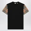 Burberry Black T-shirt With Check Pattern Sleeves Women In Black