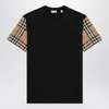 Burberry Black T-shirt With Check Pattern Sleeves Women In Black