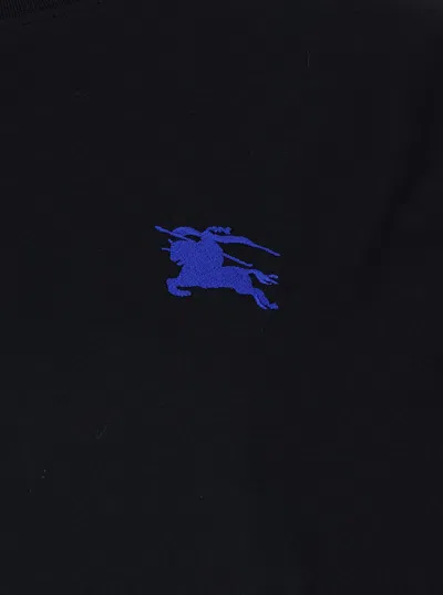 Burberry Men Black T-shirt With Embroidered Logo On The Chest In Cotton Man In Blue