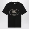 Burberry Black Crewneck T-shirt With Logo Embroidery On The Front In Cotton Woman