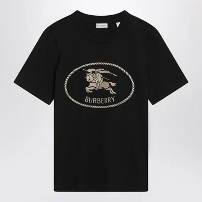 Burberry Black T-shirt With Equestrian Knight Design Women