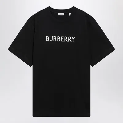 Burberry Men Black Crewneck T-shirt With Logo Lettering On The Front In Cotton Man