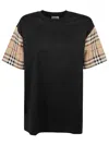 Burberry Black T-shirt With Plaid Patterned Sleeves