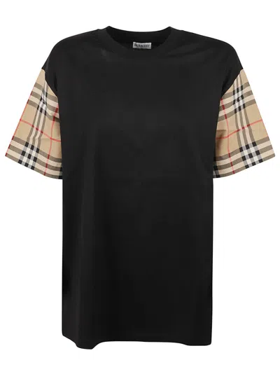 Burberry Black T-shirt With Plaid Patterned Sleeves