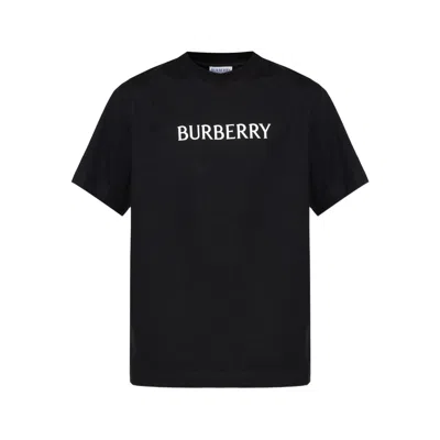 Burberry Men Black Crewneck T-shirt With Logo Lettering On The Front In Cotton Man