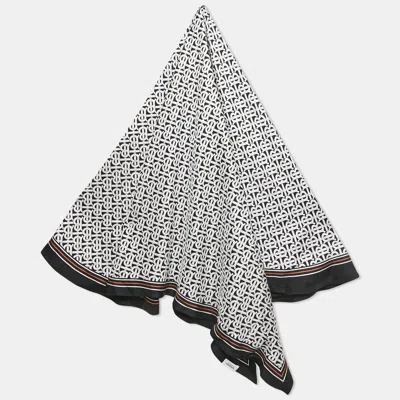 Pre-owned Burberry Black Tb Monogram Silk Reversible Scarf