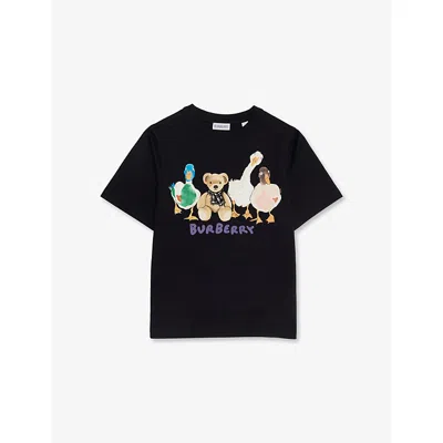 Burberry Kids' Black Teddy-print Short-sleeve Cotton T-shirt 3-14