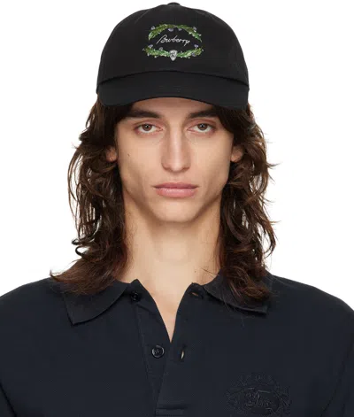 Burberry Black Thistle Logo Cap In Coal