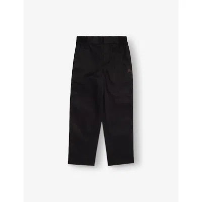 Burberry Kids' Titan Logo-embroidered Straight-leg Cotton Trousers 3-14 In Black