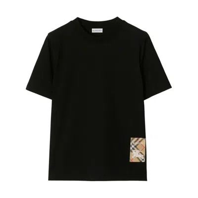 Burberry Women Black Cotton Check Patch T-shirt