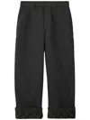 Burberry Black Pants With Logo Embroidery On The Side And Turn-up Checked Hem In Cotton Man