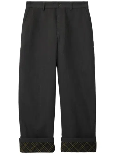 BURBERRY BURBERRY  BLACK TROUSERS WITH CHECK PATTERN LAPELS