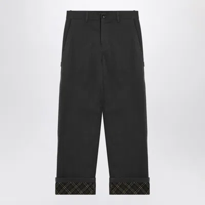 BURBERRY BURBERRY BLACK TROUSERS WITH CHECK PATTERN LAPELS