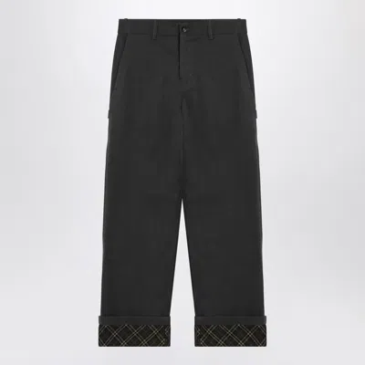 BURBERRY BLACK TROUSERS WITH CHECK PATTERN LAPELS