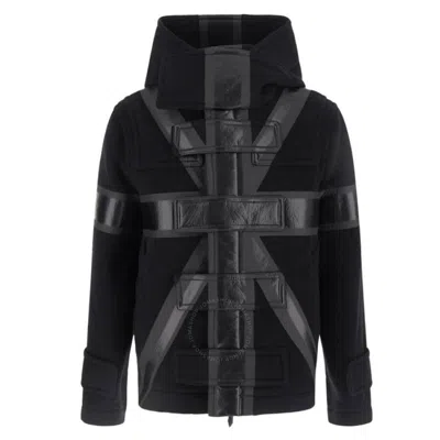 Burberry Black Union Jack Hooded Wool Blend Jacket In Multi