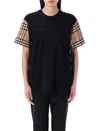 Burberry Check Motif Cotton T-shirt In Black