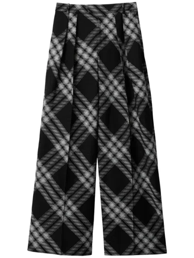 BURBERRY BLACK VINTAGE CHECK WIDE-LEG TROUSERS