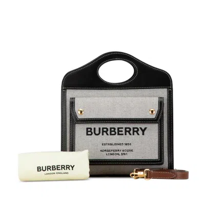 Pre-owned Burberry Black White Canvas Leather Handbag Shoulder Bag () In Black, White