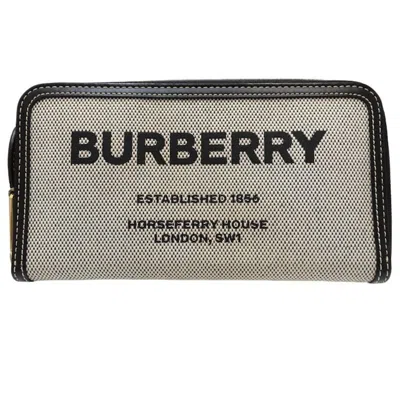 Pre-owned Burberry Black White Canvas Leather Long Wallet (bi-fold) () In Black, White