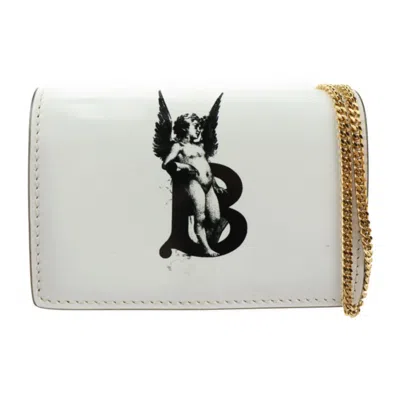 Pre-owned Burberry Black White Leather Chain/shoulder Wallet () In Black, White