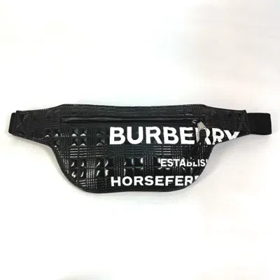 Pre-owned Burberry Black White Leather Fanny Pack Sling Bag () In Multi